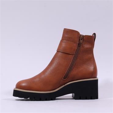 Paul Green Strap Buckle Wedge Heel Boot - Tan Leather